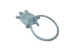 Rustic Light Blue Cast Iron Decorative Turtle Towel Holder 8""