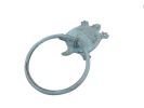 Rustic Light Blue Cast Iron Decorative Turtle Towel Holder 8""