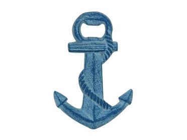 Rustic Light Blue Whitewashed Cast Iron Anchor Bottle Opener 5""