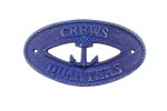 Rustic Dark Blue Cast Iron Crews Quarters with Anchor Sign 8"