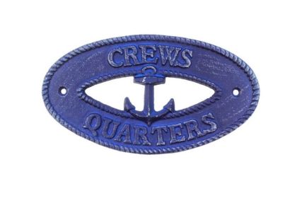 Rustic Dark Blue Cast Iron Crews Quarters with Anchor Sign 8"