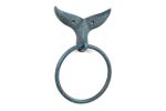 Seaworn Blue Cast Iron Whale Tail Towel Holder 7.5"