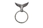 Rustic Silver Cast Iron Whale Tail Towel Holder 7.5"
