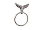 Rustic Silver Cast Iron Whale Tail Towel Holder 7.5"