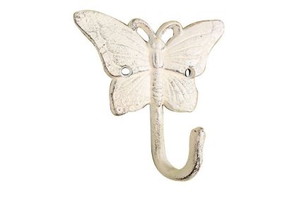 Whitewashed Cast Iron Butterfly Hook 6""