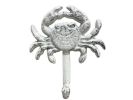 Rustic Whitewashed Cast Iron Wall Mounted Crab Hook 5""