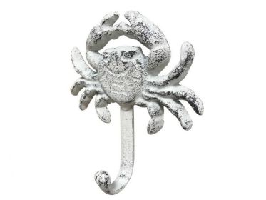 Rustic Whitewashed Cast Iron Wall Mounted Crab Hook 5""