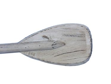 Wooden Rustic Whitewashed Decorative Rowing Boat Paddle with Hooks 24"