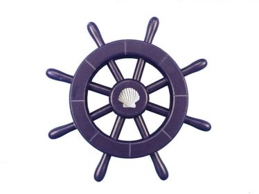 Dark Blue Decorative Ship Wheel With Seashell 12""