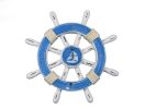 Rustic Light Blue And White Decorative Ship Wheel With Sailboat 12""