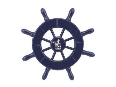 Dark Blue Decorative Ship Wheel With Seagull 6"