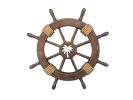 Rustic Wood Finish Decorative Ship Wheel with Palm Tree 18""
