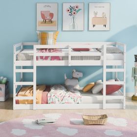 Twin Over Twin Bunk Bed with Ladder (Color: White)