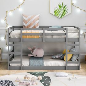 Twin Over Twin Bunk Bed with Ladder (Color: Gray)