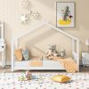 House Platform Bed with Headboard and Footboard,Roof Design,White
