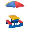Kid Outdoor Picnic Table Set with Removable and Foldable Umbrella, Junior Activity Play Table with Bench, Multicolor