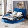Full Size Round Shape Upholstery Low Profile Storage Platform Bed with Storage Space on both Sides and Footboard