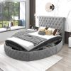 Full Size Round Shape Upholstery Low Profile Storage Platform Bed with Storage Space on both Sides and Footboard