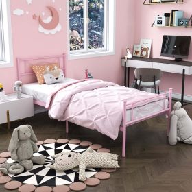 Twin Size Metal Platform Bed with Bowknot Headboards Easy Assembly (Mattress Not Included), Black (Color: pink)