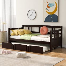 Twin Size Daybed Wood Bed with Twin Size Trundle (Color: espresso)
