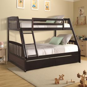 Solid Wood Twin Over Full Bunk Bed with Two Storage Drawers (Color: espresso)