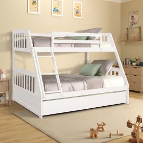 Solid Wood Twin Over Full Bunk Bed with Two Storage Drawers (Color: White)