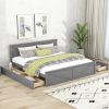 King Size Wooden Platform Bed with Four Storage Drawers and Support Legs