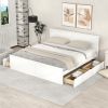 King Size Wooden Platform Bed with Four Storage Drawers and Support Legs