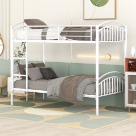 Twin Over Twin Metal Bunk Bed; Divided into Two Beds (Color: White)