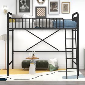 Twin Size Metal Loft Bed;  No Box Spring Needed (Color: black)