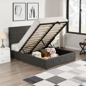 Upholstered Platform Bed with Underneath Storage; Full Size (Color: Gray)