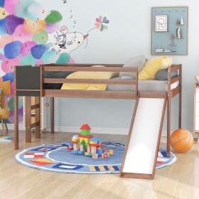 Full size Loft Bed Wood Bed with Slide;  Stair and Chalkboard (Color: Walnut)