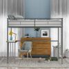 Twin Metal Bunk Bed with Desk;  Ladder and Guardrails;  Loft Bed for Bedroom