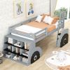 Twin Size Forklift Car-Shaped Loft Bed with Storage Shelves