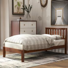 Wood Platform Bed with Headboard/Wood Slat Support,Twin (Color: Walnut)