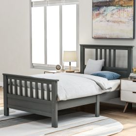 Wood Platform Bed with Headboard and Footboard, Twin (Color: Gray)