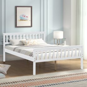 Full Size Wood Platform Bed with Headboard (Color: White)