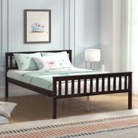 Full Size Wood Platform Bed with Headboard (Color: espresso)