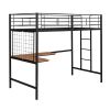 Twin Metal Loft Bed with Desk and Metal Grid