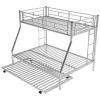 Twin over Full Bed with Sturdy Steel Frame, Bunk Bed with Twin Size Trundle, Two-Side Ladders