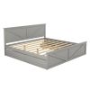 King Size Wooden Platform Bed with Four Storage Drawers and Support Legs