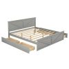 King Size Wooden Platform Bed with Four Storage Drawers and Support Legs