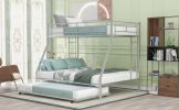 Twin over Full Bed with Sturdy Steel Frame, Bunk Bed with Twin Size Trundle, Two-Side Ladders