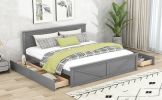 King Size Wooden Platform Bed with Four Storage Drawers and Support Legs