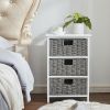 White Nightstand with 3 Drawers, Bedside Tables for Hallway, Accent End Table Bedroom, Dresser Storage Tower with Wood Top, Organizer Unit for Closets