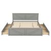 King Size Wooden Platform Bed with Four Storage Drawers and Support Legs