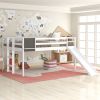 Full size Loft Bed Wood Bed with Slide;  Stair and Chalkboard