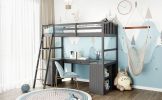 Twin size Loft Bed with Drawers;  Cabinet;  Shelves and Desk;  Wooden Loft Bed with Desk