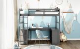 Twin size Loft Bed with Drawers;  Cabinet;  Shelves and Desk;  Wooden Loft Bed with Desk