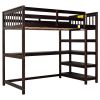 Twin Size Loft Bed with Storage Shelves and Under-bed Desk